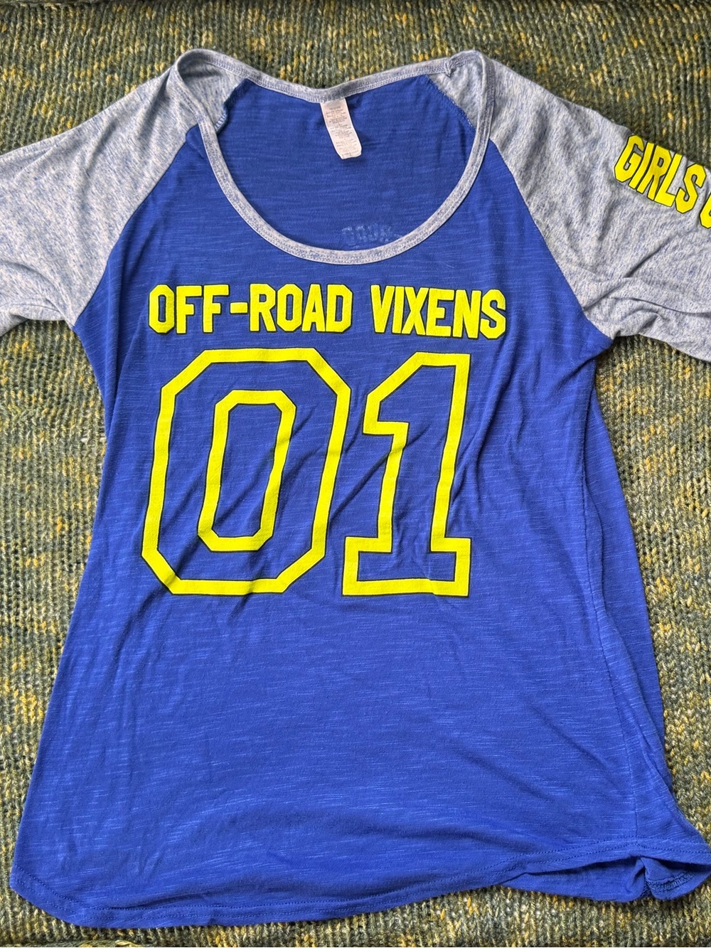 Womens Blue & Gray 'Off-Road Vixens 01' Graphic Raglan Tee